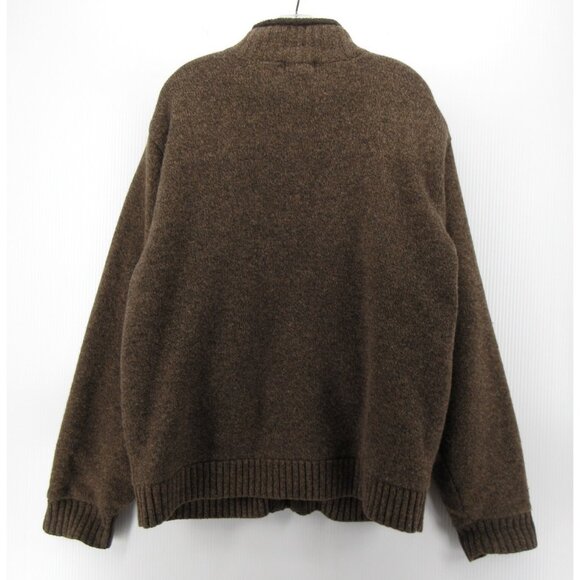LL Bean Sweater Large Lambs Wool Cardigan Sherpa Fleece Lined Chunky - Picture 6 of 10